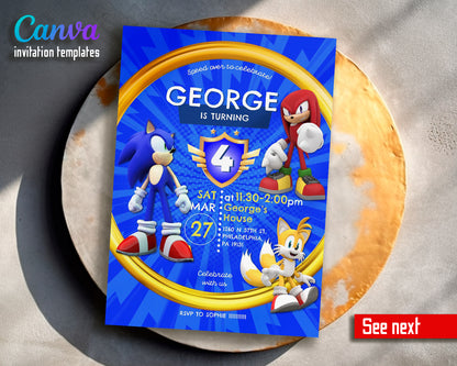 Sonic Hedgehog customizable invite template | instant download | Share or Print | KR581