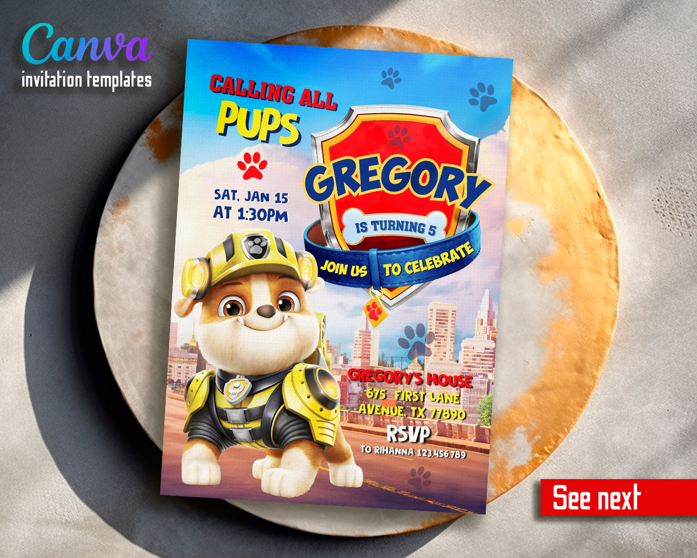 Paw Patrol customizable invite template | instant download | Share or Print | QT119