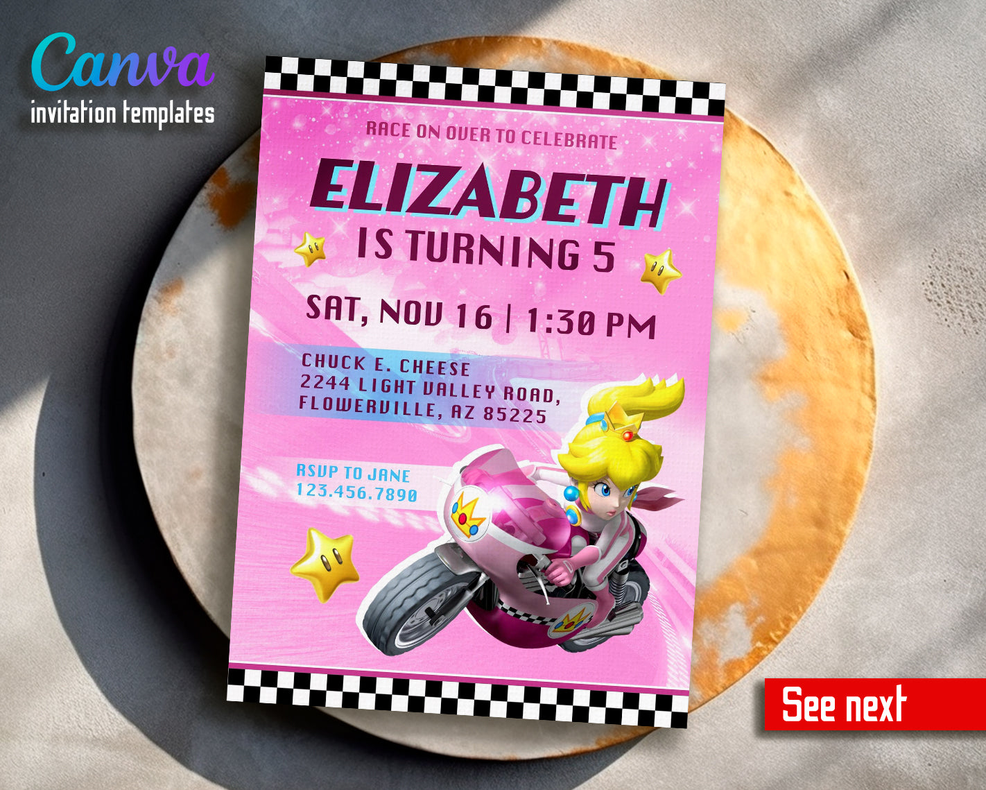 Super Mario Kart customizable invite template girl | instant download | Share or Print | IQ918