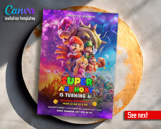 Super Mario Bros customizable invite template | instant download | Share or Print | VA849