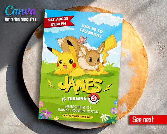 Pokemon customizable invite template | instant download | Share or Print | II341