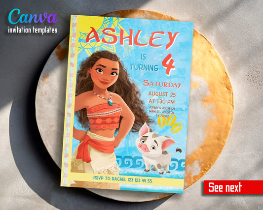 Moana Princess customizable invite template girl | instant download | Share or Print | XM818