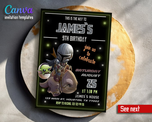 Mandalorian, Star Wars customizable invite template | instant download | Share or Print | WV561