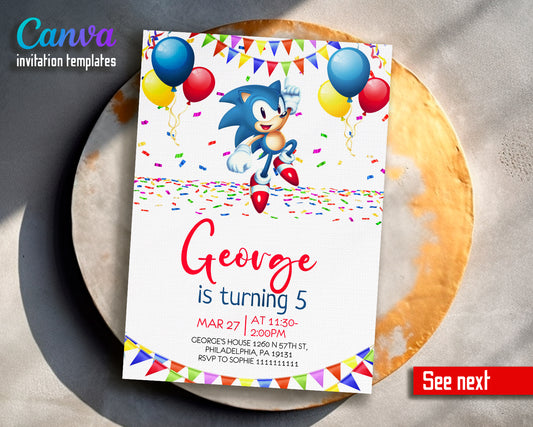 Sonic Hedgehog customizable invite template | instant download | Share or Print | NZ188