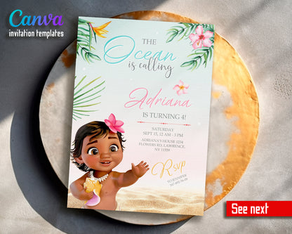 Moana Princess customizable invite template girl | instant download | Share or Print | NE220