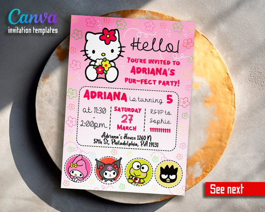 Hello Kitty customizable invite template girl | instant download | Share or Print | XQ289