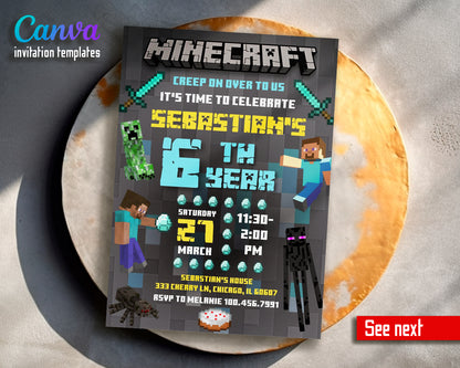 Minecraft customizable invite template | instant download | Share or Print | AW923