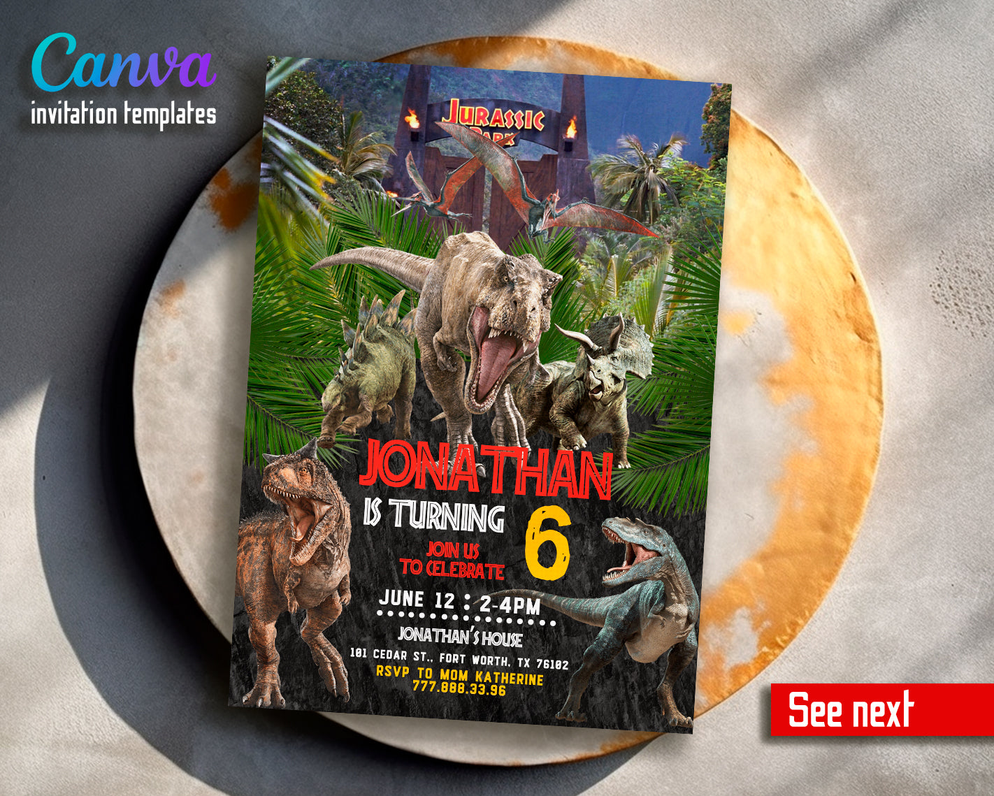 Jurassic Park customizable invite template | instant download | Share or Print | OA557