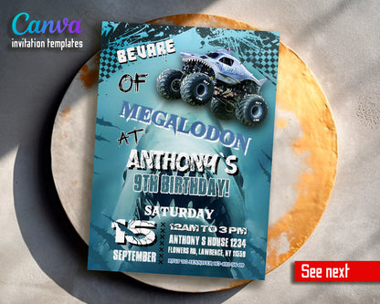 Monster Jam Megalodon customizable invite template boy | instant download | Share or Print | EW724