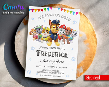 Paw Patrol customizable invite template | instant download | Share or Print | PT142