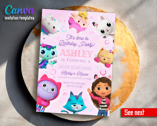 Gabby's Dollhouse customizable invite template girl | instant download | Share or Print | VO858