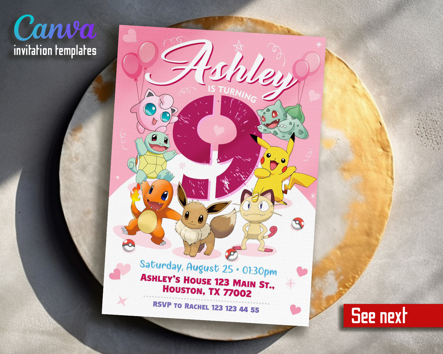 Pokemon customizable invite template girl | instant download | Share or Print | SF604