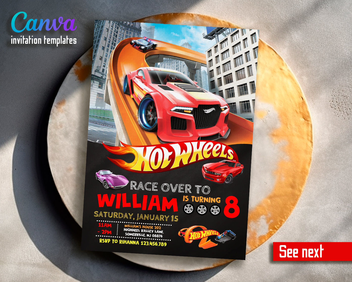 Hot Wheels customizable invite template boy | instant download | Share or Print | EW261