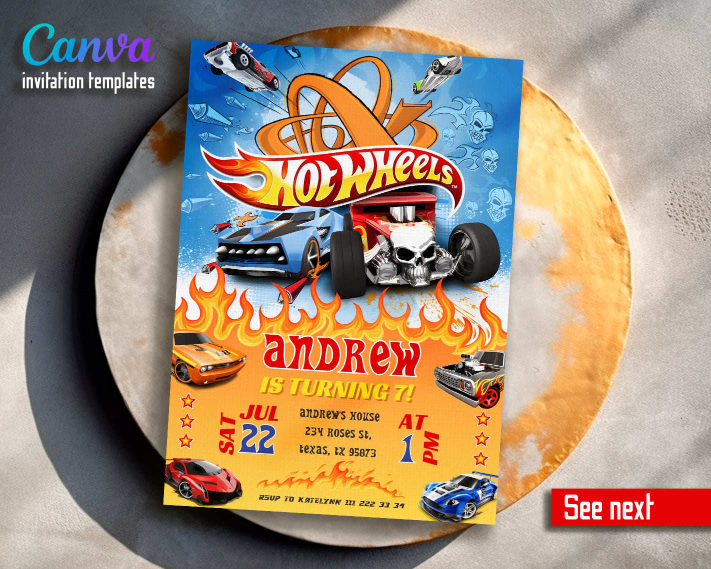 Hot Wheels customizable invite template boy | instant download | Share or Print | AF744