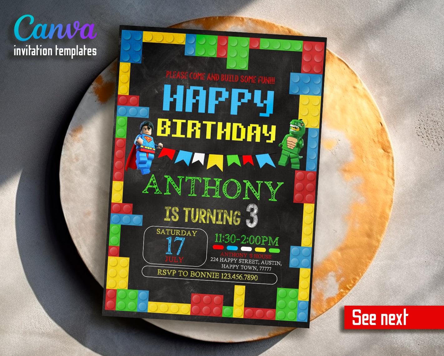 Lego customizable invite template boy | instant download | Share or Print | CR442