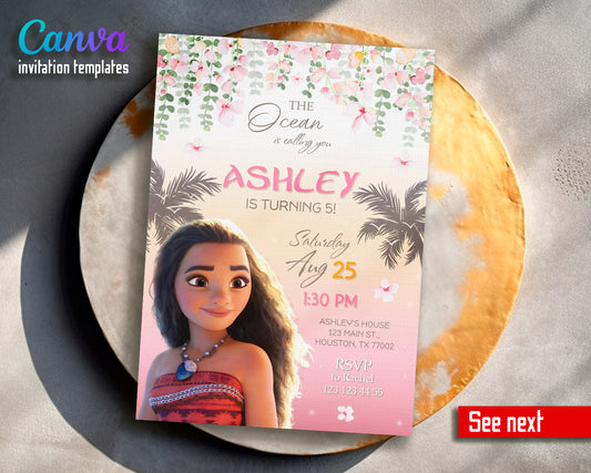 Moana Princess customizable invite template girl | instant download | Share or Print | IW514