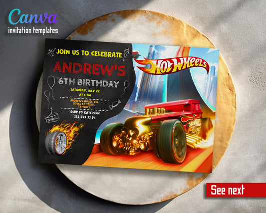 Hot Wheels customizable invite template boy | instant download | Share or Print | EF860