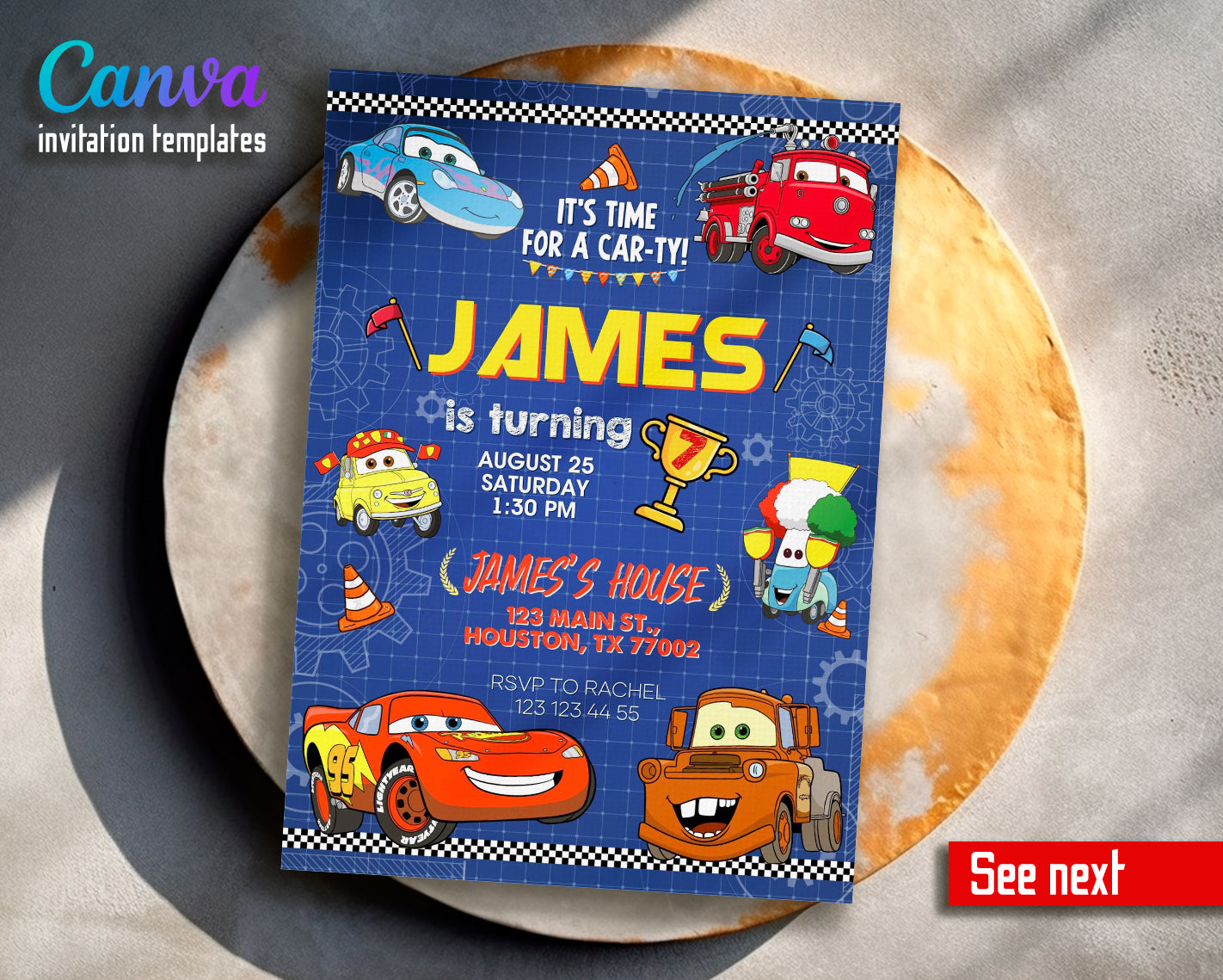 Cars Lighting McQueen customizable invite template | instant download | Share or Print | PZ091