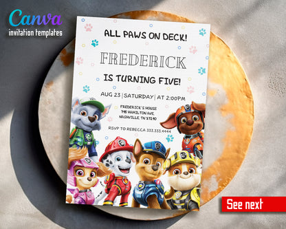 Paw Patrol customizable invite template | instant download | Share or Print | RP003