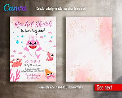 Baby Shark customizable invite template girl | instant download | Share or Print | UM502