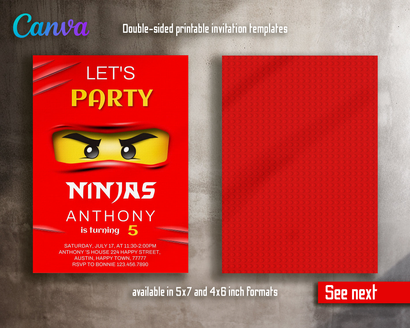 Ninjago customizable invite template boy | instant download | Share or Print | KV455