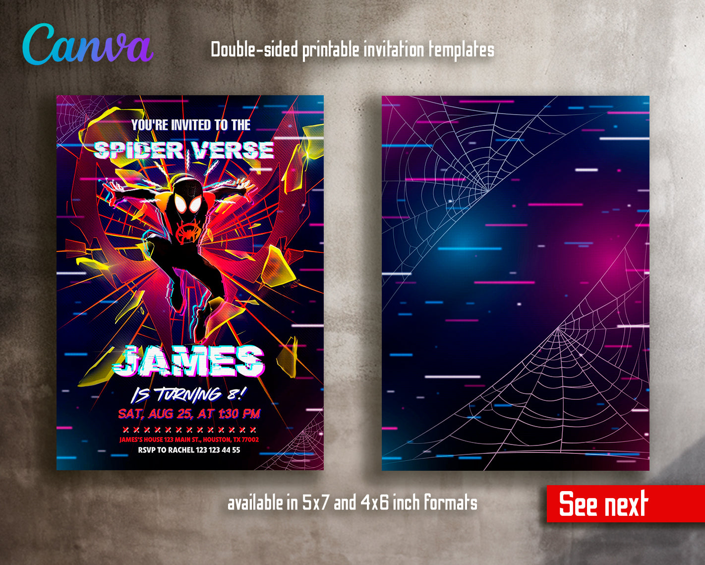 Spiderman Spider Verse customizable invite template | instant download | Share or Print | IM113