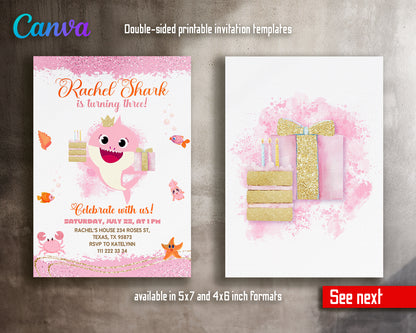 Baby Shark customizable invite template girl | instant download | Share or Print | QA608