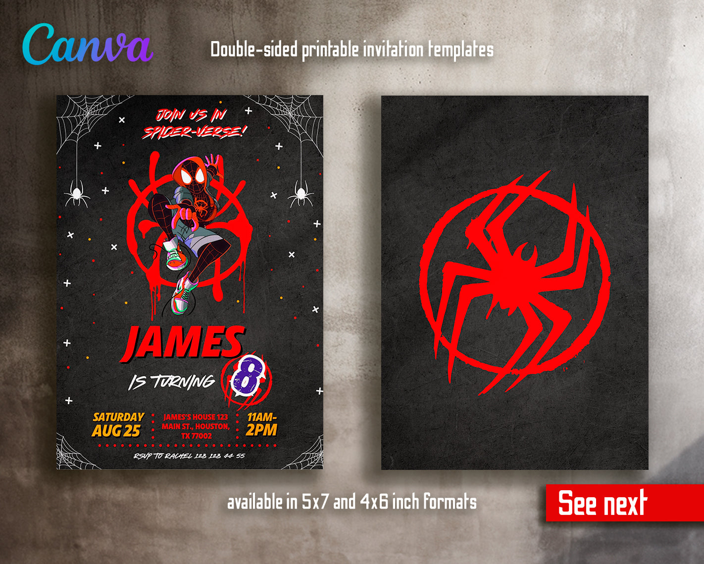 Spiderman Spider Verse customizable invite template | instant download | Share or Print | CL023