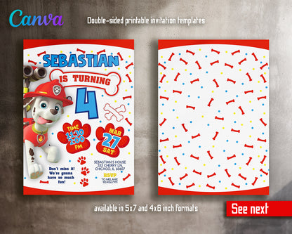 Paw Patrol customizable invite template | instant download | Share or Print | KN116