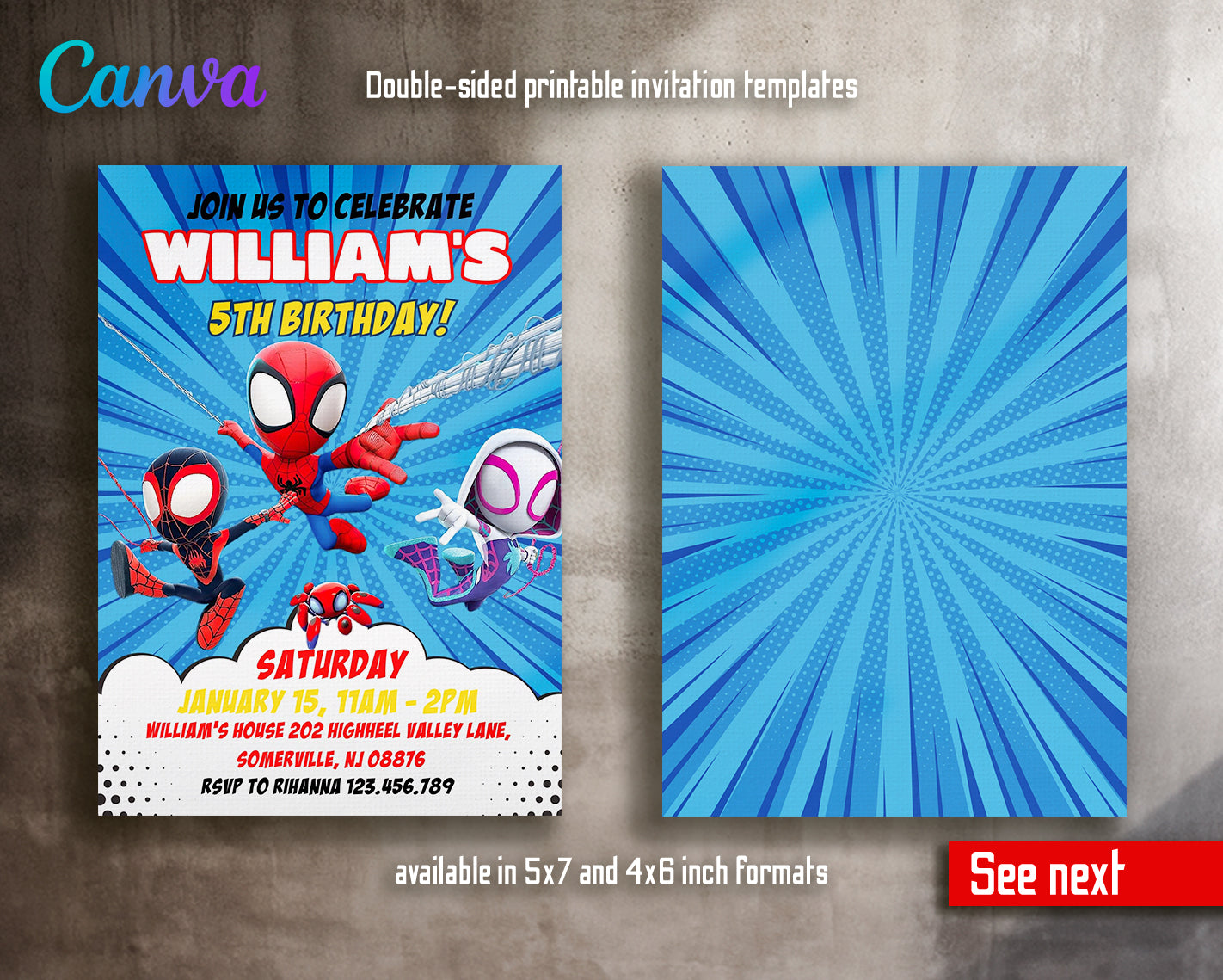 Spidey Friends, Spiderman customizable invite template boy | instant download | Share or Print | MI292