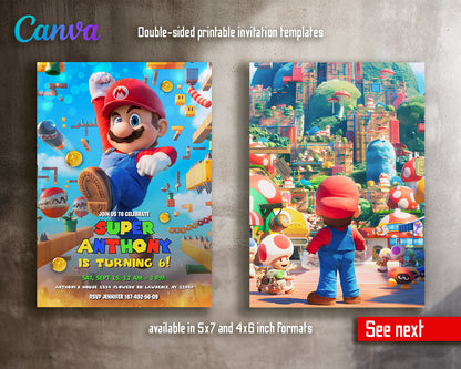 Super Mario Bros customizable invite template | instant download | Share or Print | PE891