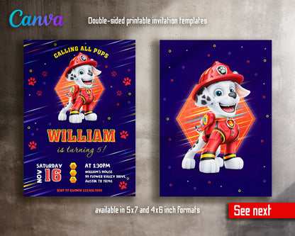 Paw Patrol customizable invite template boy | instant download | Share or Print | YZ121