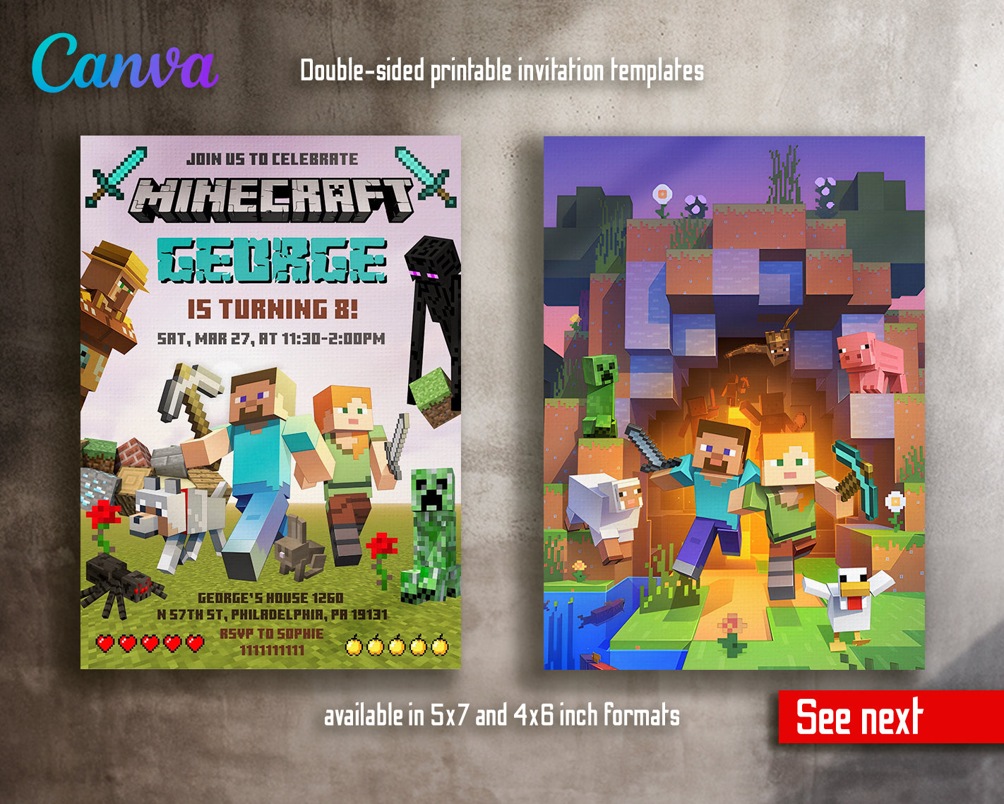 Minecraft customizable invite template | instant download | Share or Print | TY292