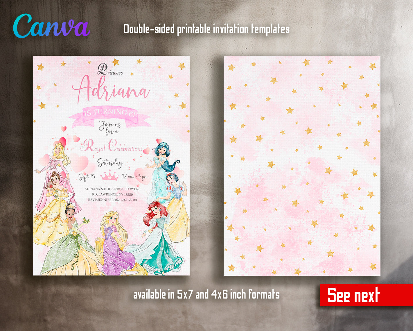 Princess Disney customizable invite template girl | instant download | Share or Print | IO587