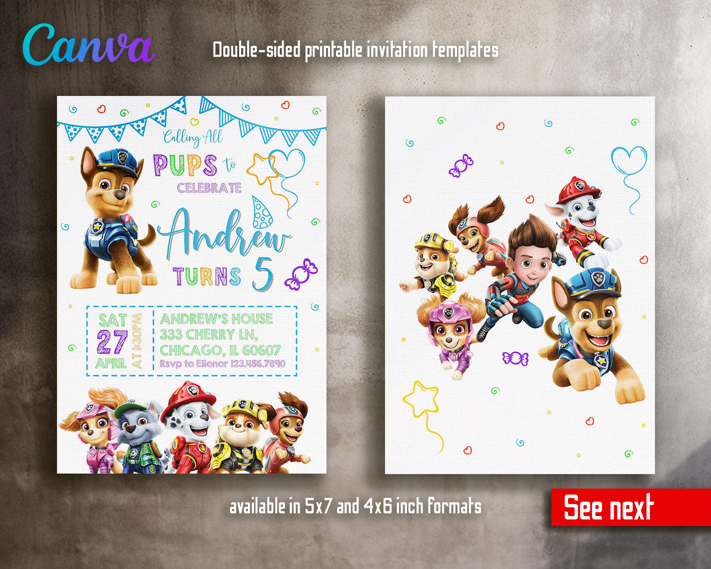 Paw Patrol customizable invite template | instant download | Share or Print | LK986