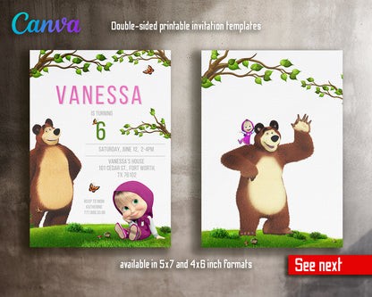 Masha and Bear customizable invite template girl | instant download | Share or Print | ZA196