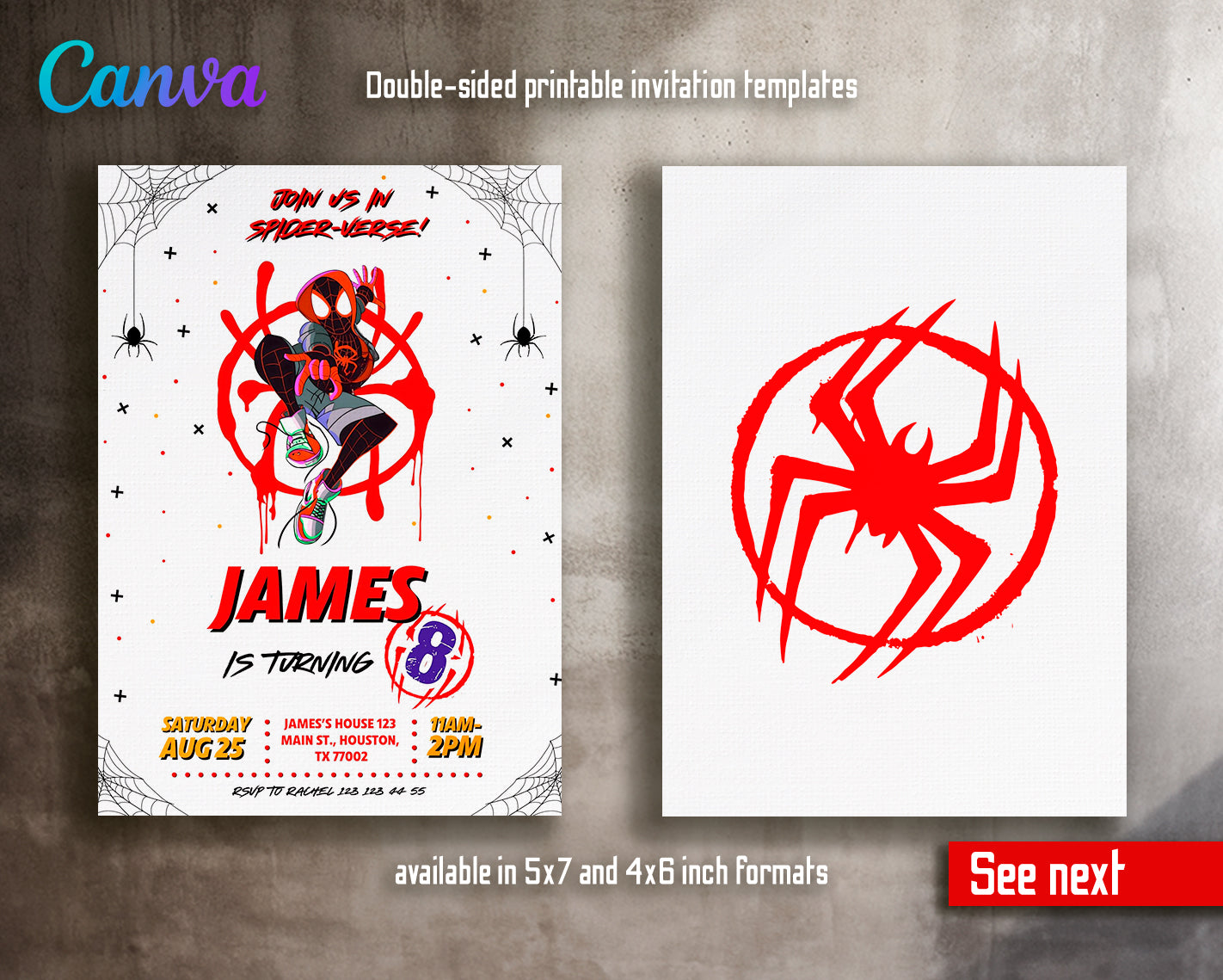 Spiderman Spider Verse customizable invite template | instant download | Share or Print | ZT420