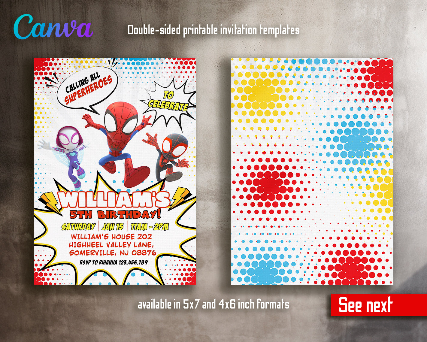 Spidey Friends, Spiderman customizable invite template | instant download | Share or Print | OL174