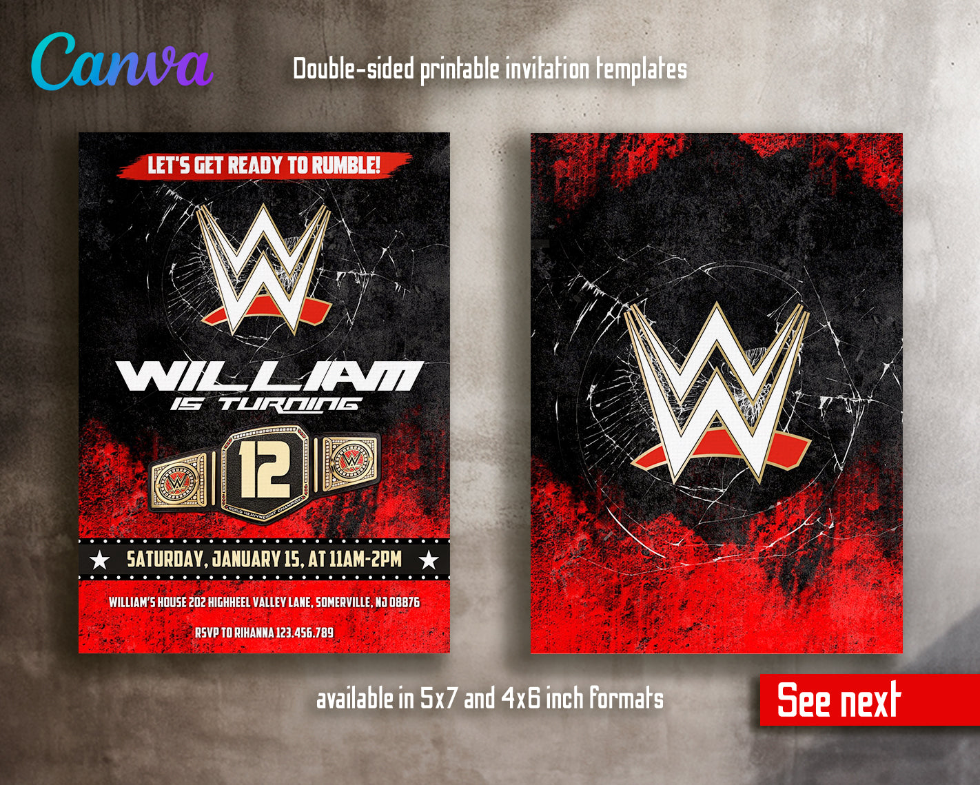 Wrestling customizable invite template | instant download | Share or Print | GC581