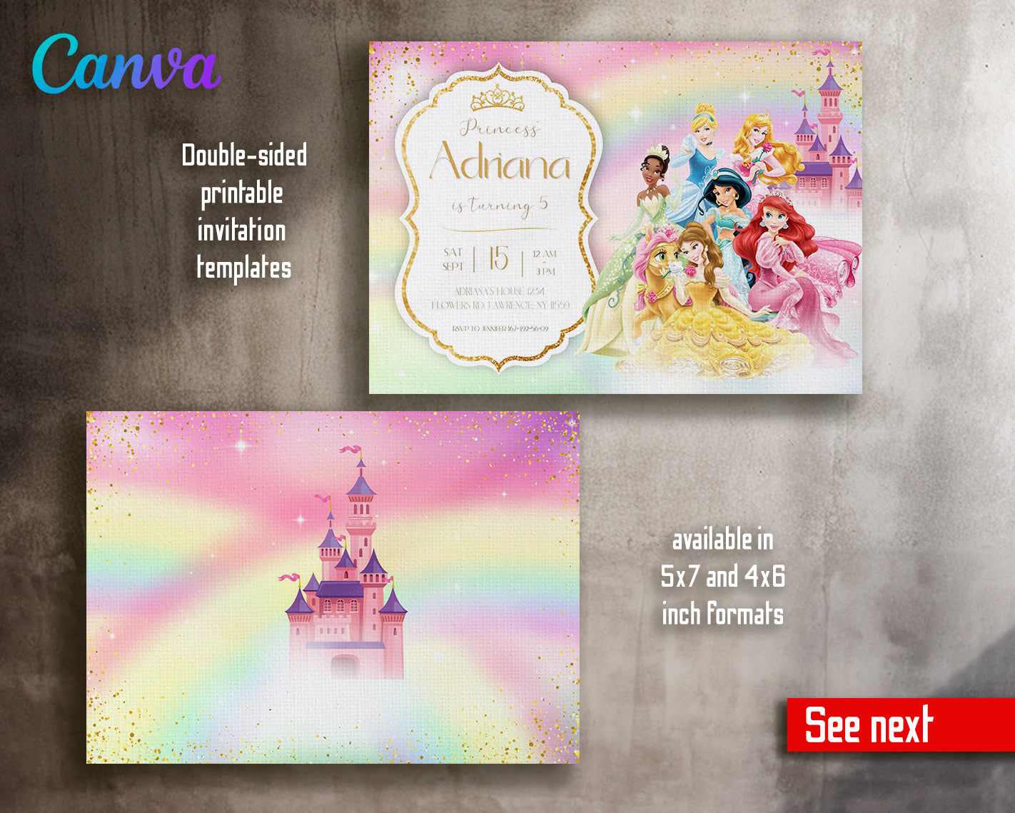 Princess Disney customizable invite template girl | instant download | Share or Print | OH948