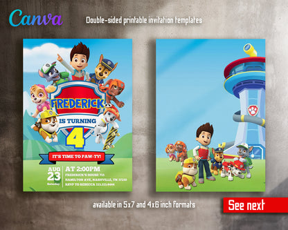 Paw Patrol customizable invite template | instant download | Share or Print | KI292