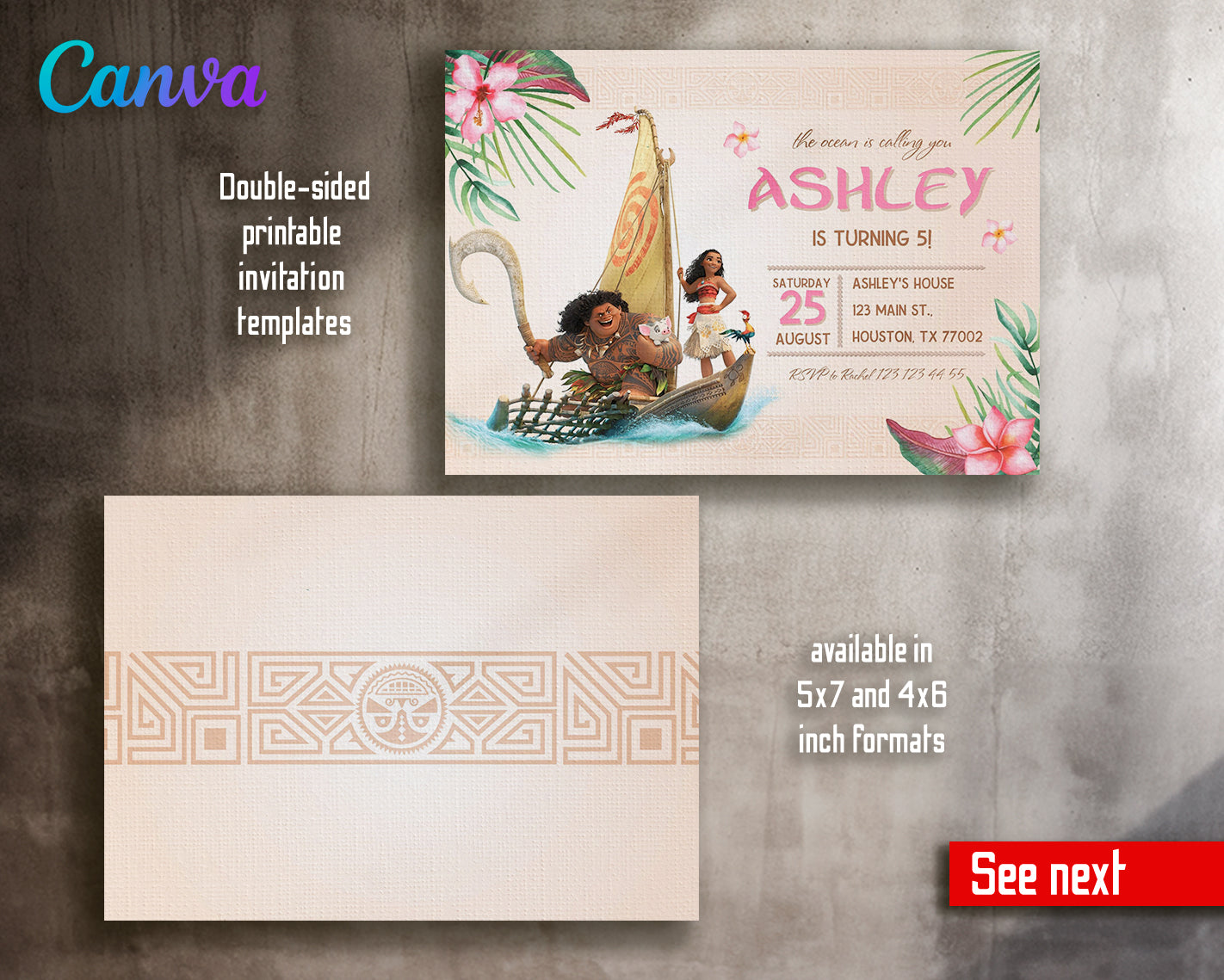 Moana Princess customizable invite template girl | instant download | Share or Print | OD148