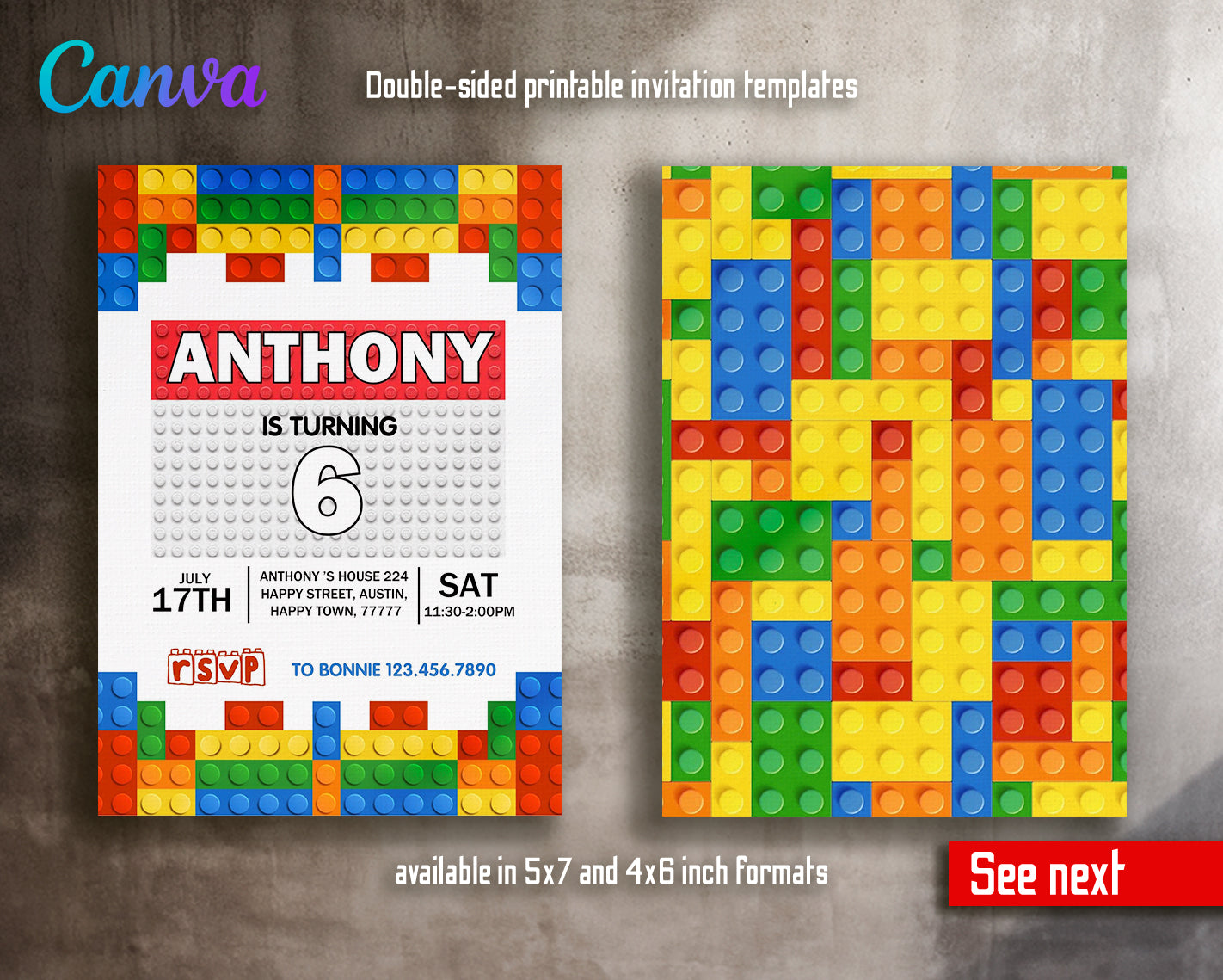 Lego customizable invite template | instant download | Share or Print | GI758