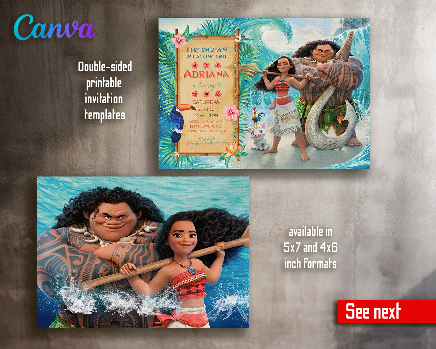 Moana Princess customizable invite template girl | instant download | Share or Print | DF593