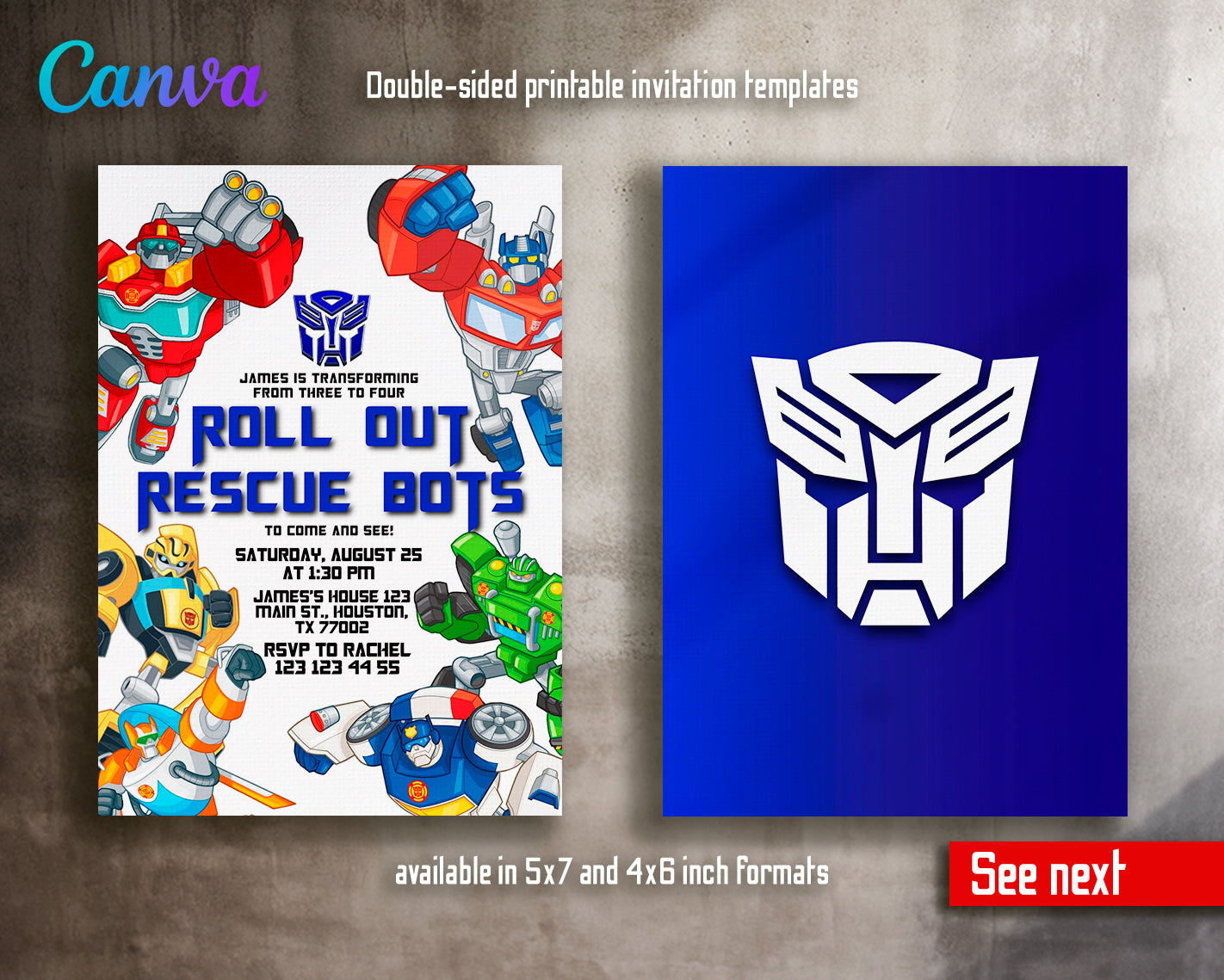 Transformers, Rescue Bots customizable invite template boy | instant download | Share or Print | DP429