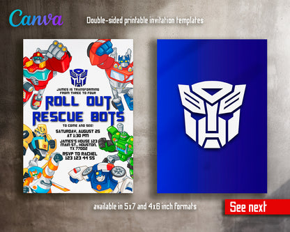 Transformers, Rescue Bots customizable invite template boy | instant download | Share or Print | DP429