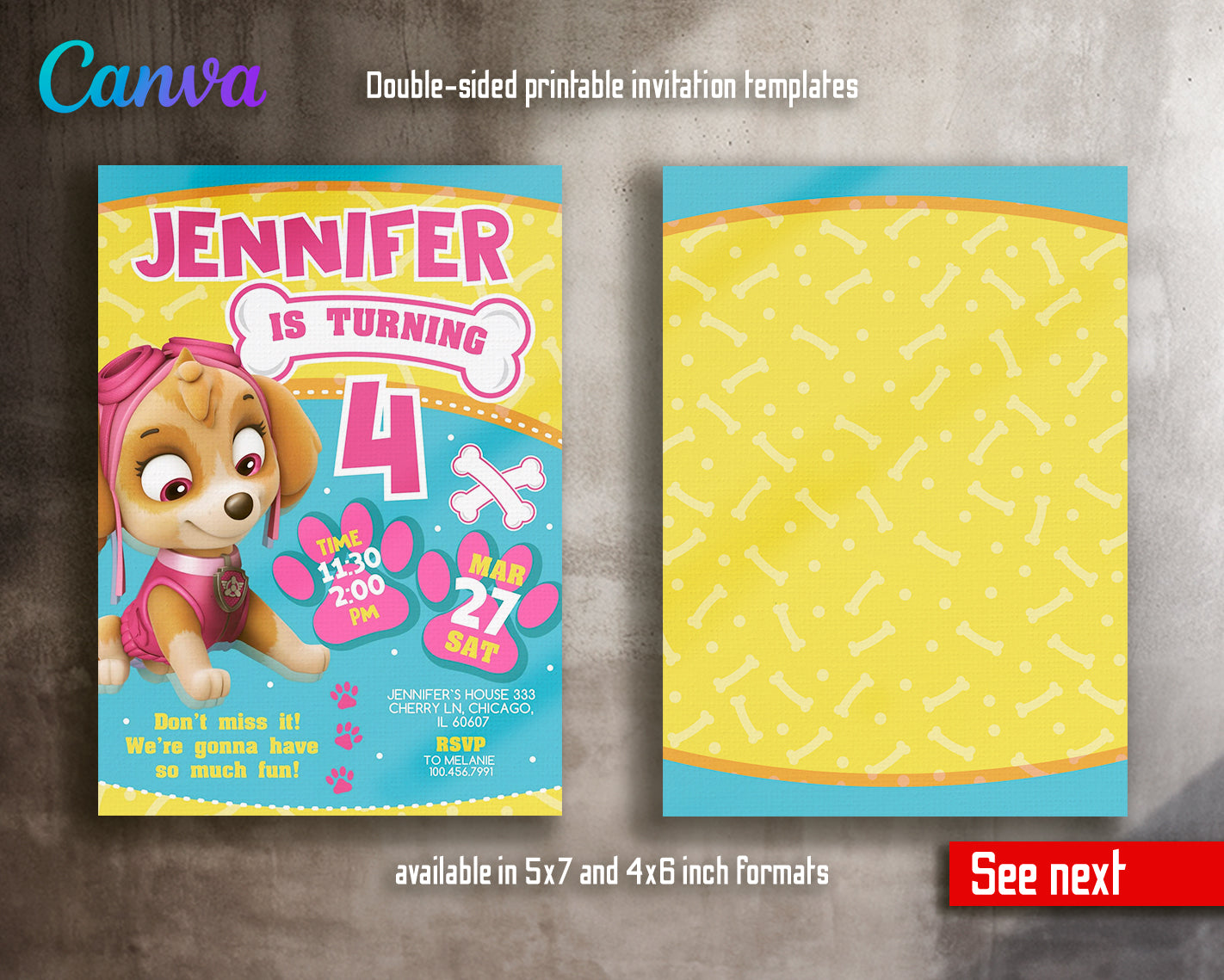 Paw Patrol customizable invite template girl | instant download | Share or Print | ER787