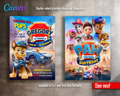 Paw Patrol customizable invite template | instant download | Share or Print | WY649