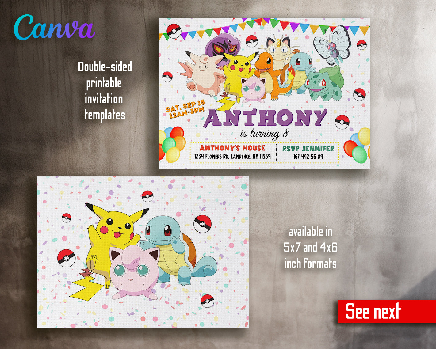 Pokemon customizable invite template | instant download | Share or Print | DC520