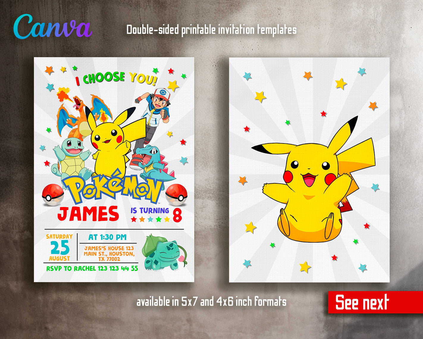 Pokemon customizable invite template | instant download | Share or Print | VL853